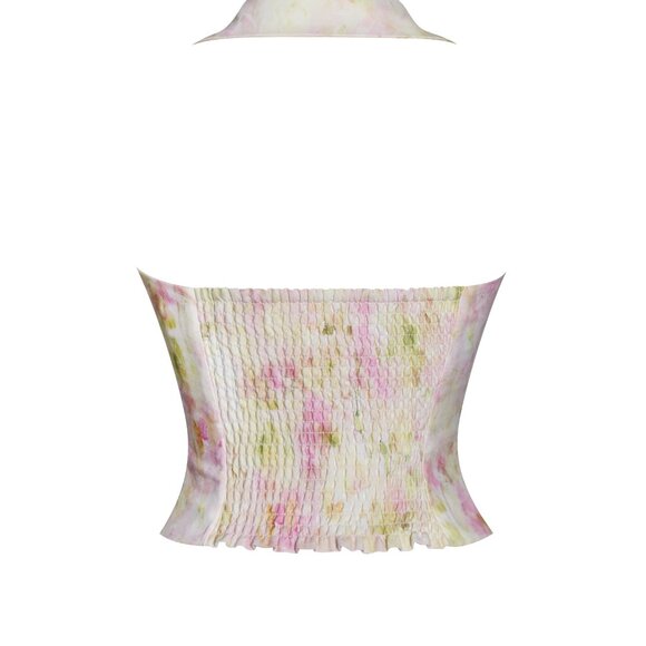 NWT Miss Circle Pink Floral Print Ruched Back Linen Suit Vest - Picture 5 of 17